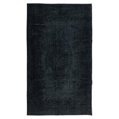 Vintage 5.4x9 Ft Modern Handmade Turkish Rug in Charcoal Gray & Black for Home & Office