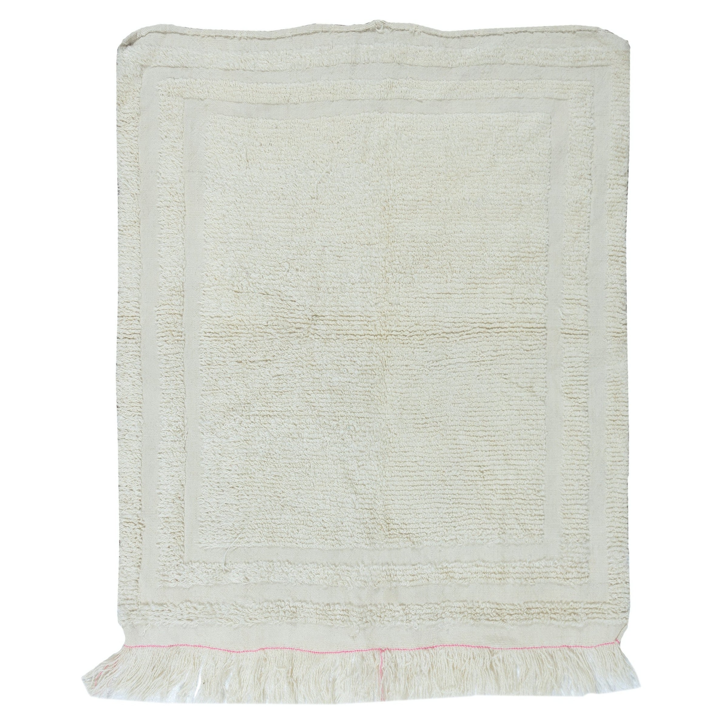 Minimalistischer Anatolischer Vintage-Teppich „Tulu“ in Beige, 100% natürliche Wolle, 3,2x3.7 Ft