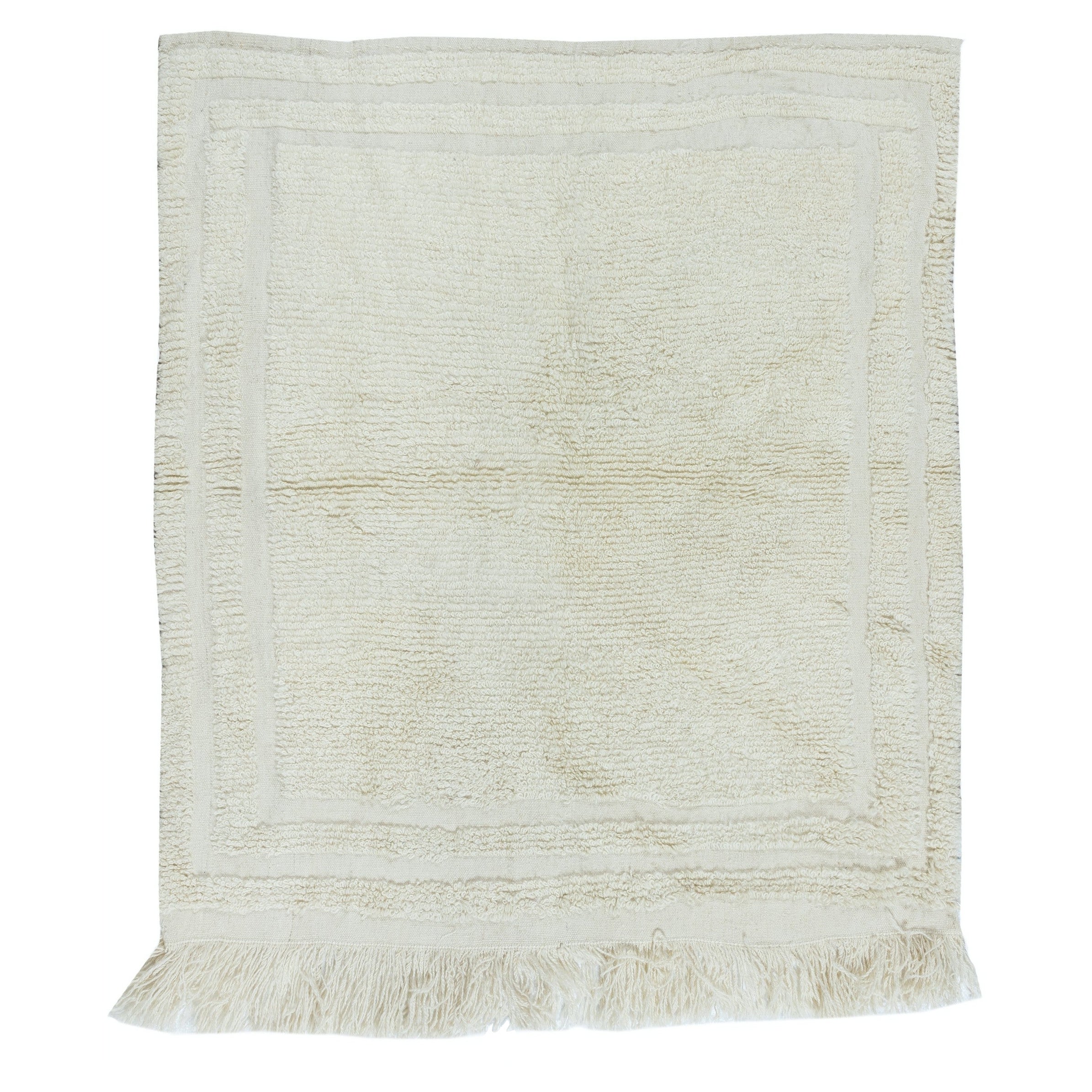 Tapis anatolien vintage minimaliste beige, 100 % laine naturelle de 3,4 x 3,7 m