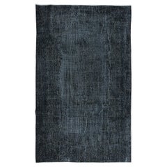 Vintage 5.7x9.2 Ft Handmade Charcoal Gray Area Rug, Modern Anatolian Black Wool Carpet