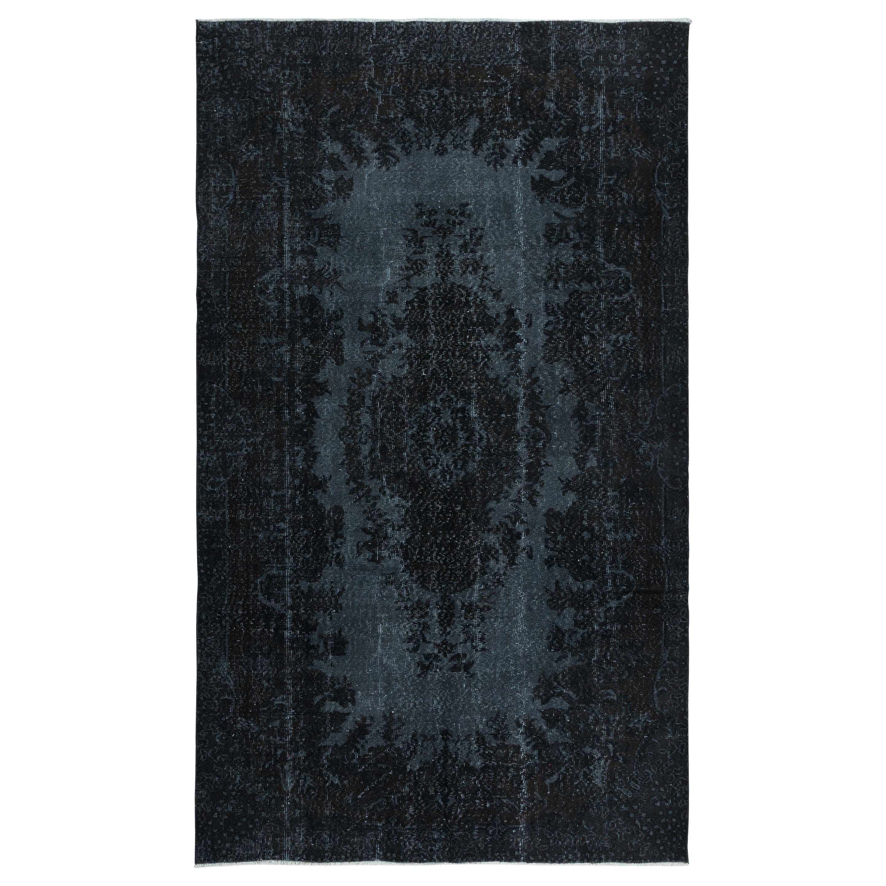 5.5x9 Ft Handmade Area Rug in Black with Medallion, Modern Turkish Carpet