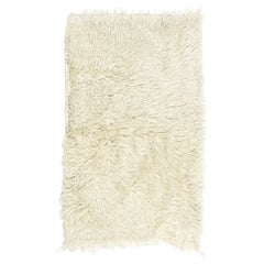 21 "x35" Tapis d'accent shaggy vintage fait à la main en laine Mohair Naturelle