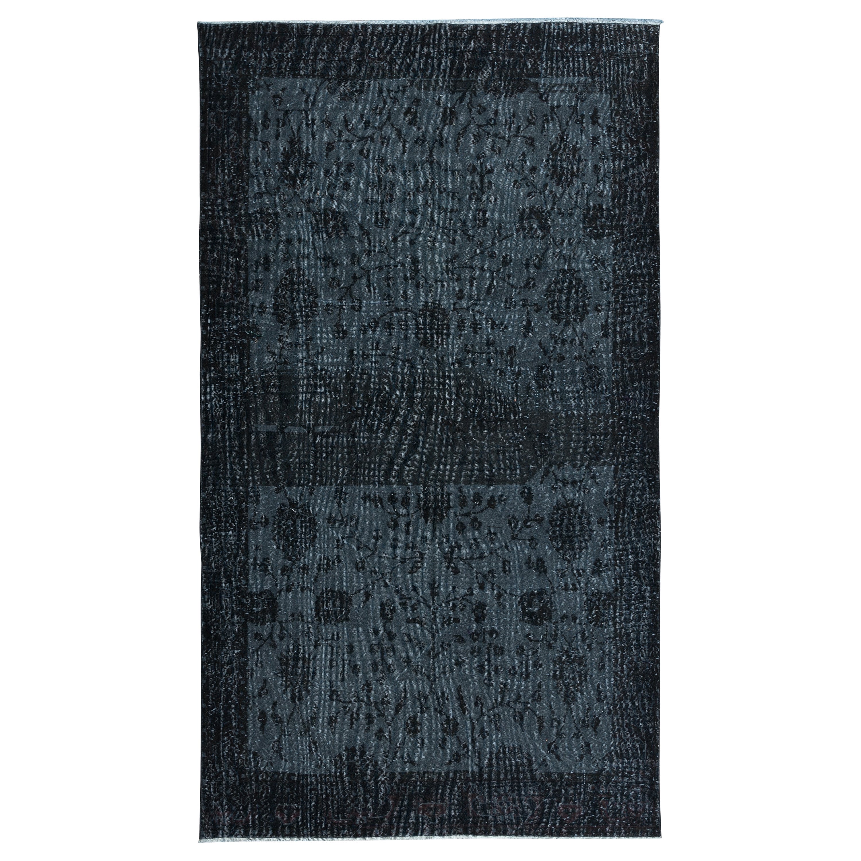 5.5x9.8 Ft Black Wool Area Rug for Modern Interiors, Hand-Knotted in Turkey For Sale