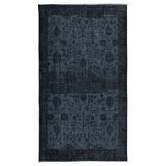 5.5x9.8 Ft Black Wool Area Rug for Modern Interiors, Hand-Knotted in Turkey