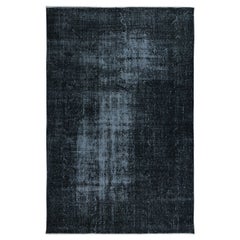 6.7x9.7 Ft Schwarzer abstrakter Teppich, handgefertigt in der Türkei, moderner upcycelter Teppich