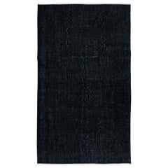 5.4x9 Ft Plain Black Area Rug, Handknotted and Handwoven in Turkey
