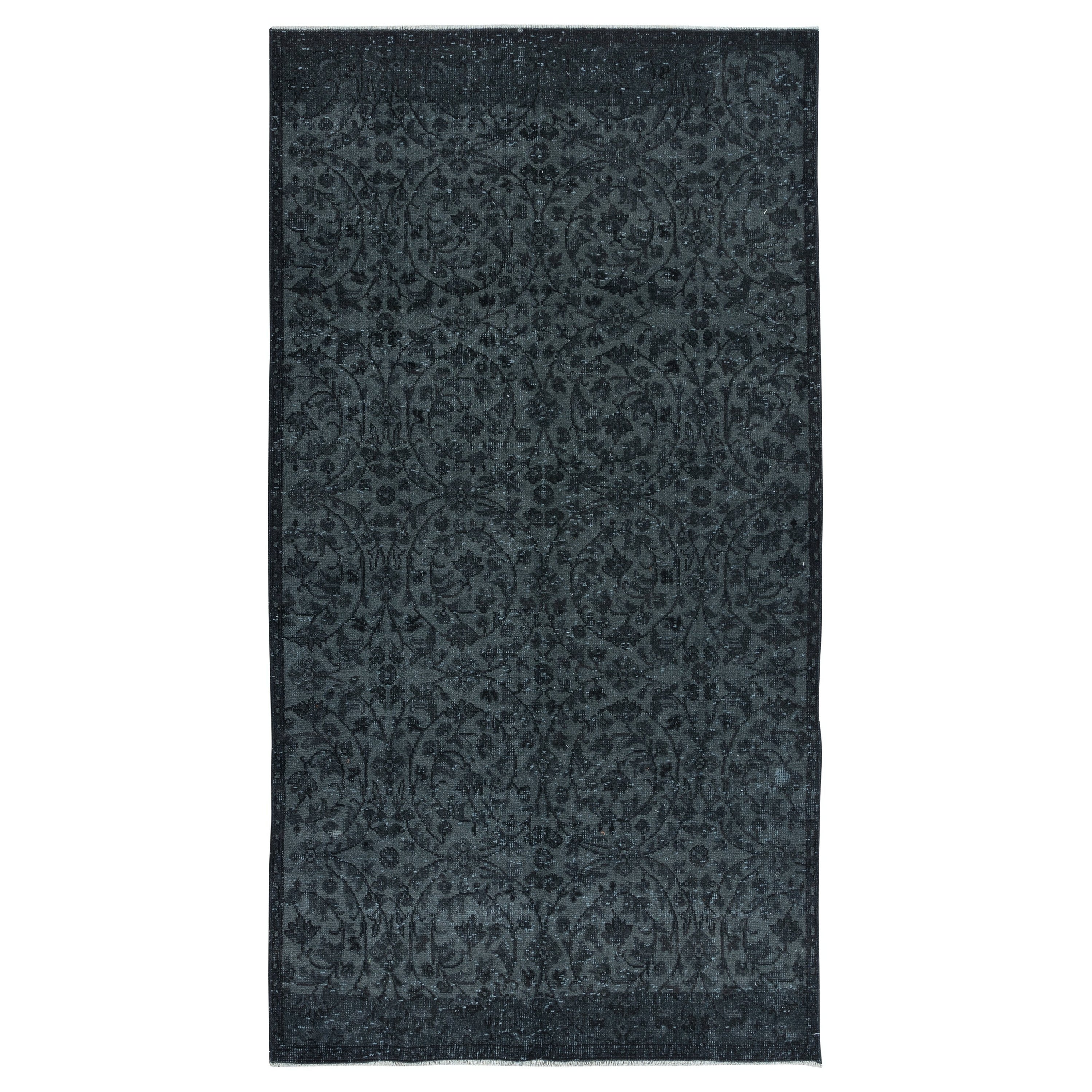 4.7x8.8 Ft Floral Area Rug in Black & Gray, Handknotted and Handwoven in Turkey For Sale
