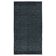 Vintage 4.7x8.8 Ft Floral Area Rug in Black & Gray, Handknotted and Handwoven in Turkey