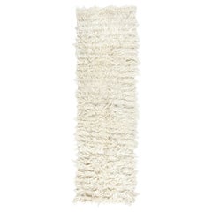 Tapis de couloir Tulu anatolien minimaliste en laine mohair naturelle 2x6,8 m