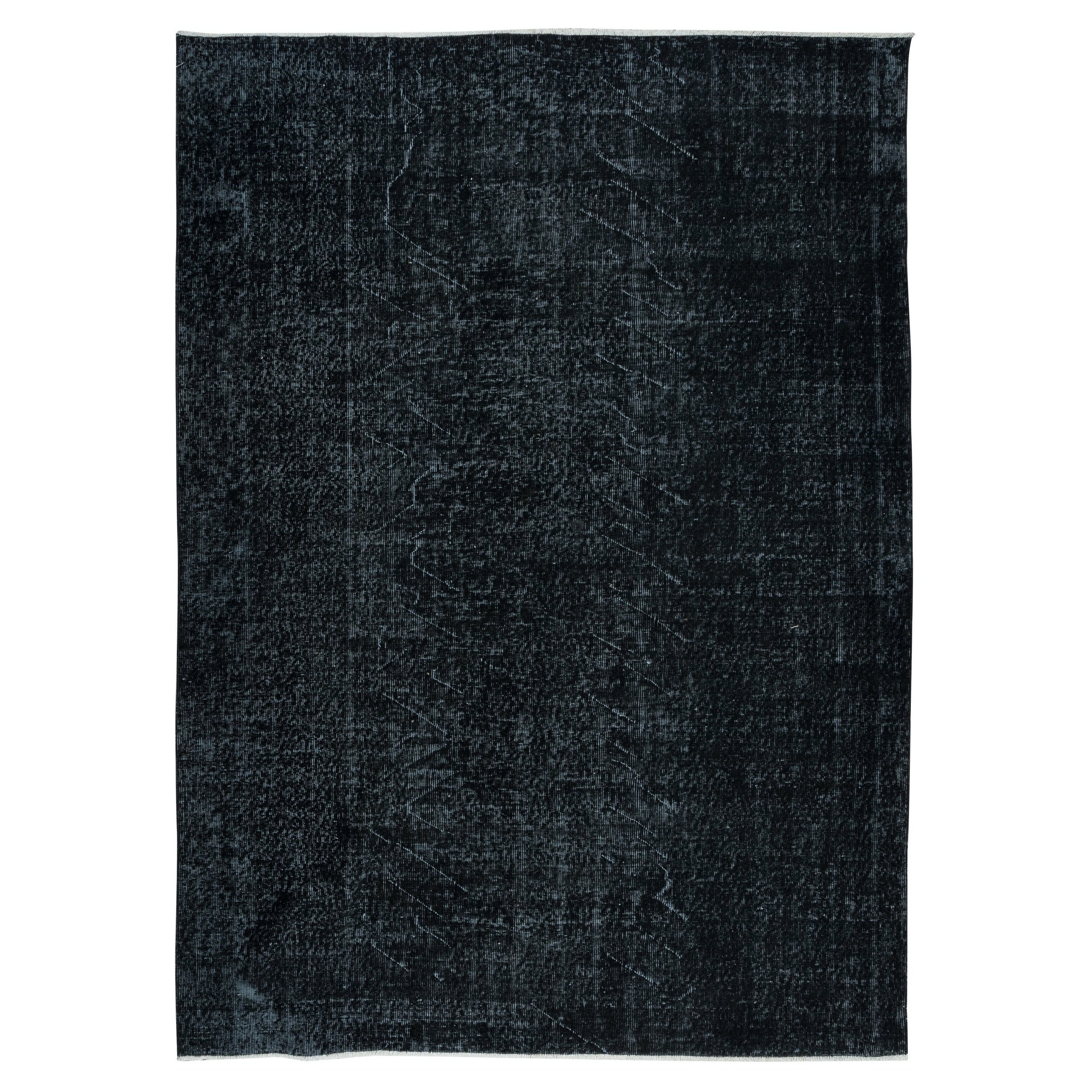 6.4x9 Ft Plain Black Area Rug, Handknotted and Handwoven in Isparta, Turkey