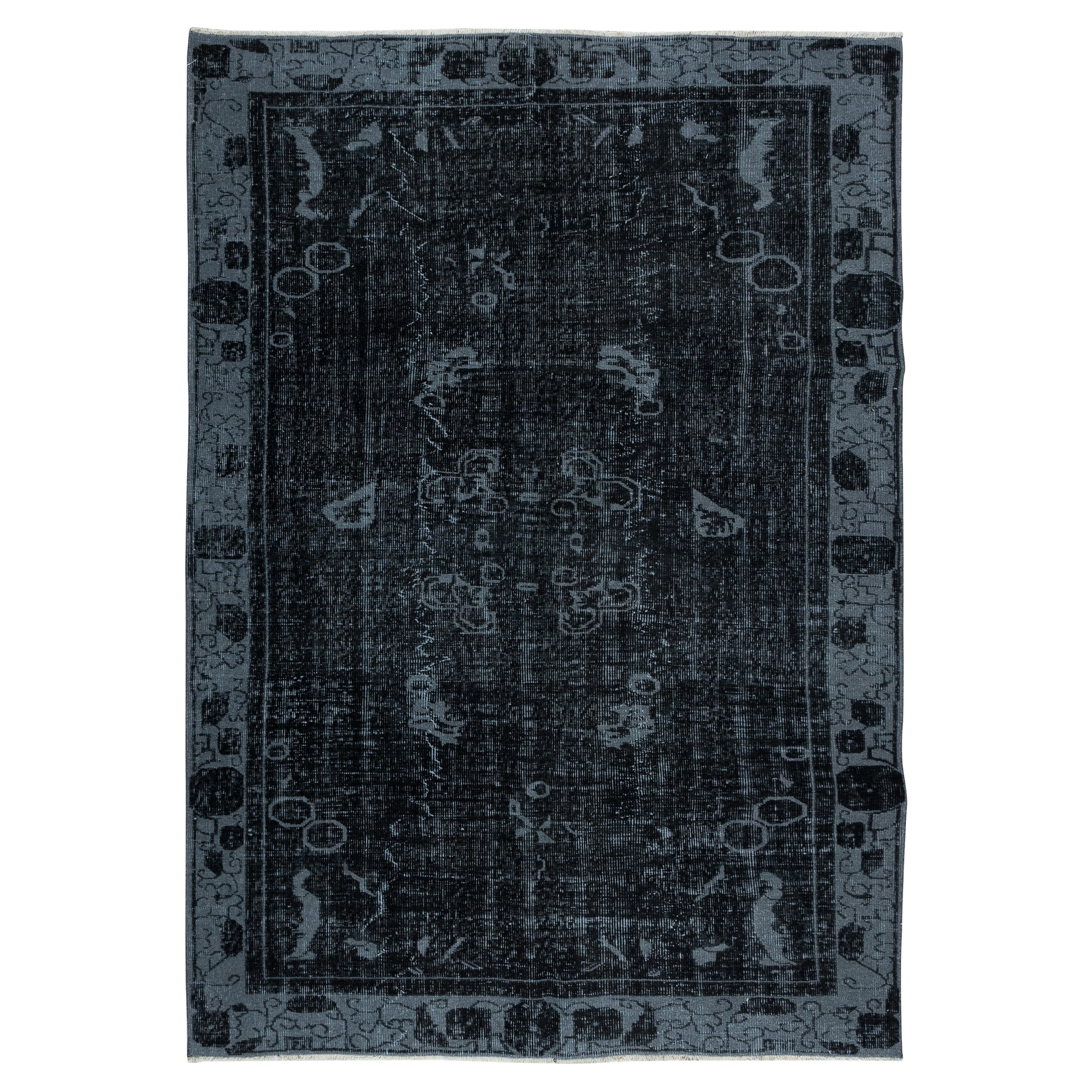 5.4x7.7 Ft Modern Black & Gray Art Deco Area Rug Hand-Knotted in Turkey For Sale