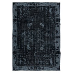 Vintage 5.4x7.7 Ft Modern Black & Gray Art Deco Area Rug Hand-Knotted in Turkey