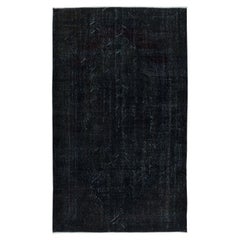 Tappeto moderno nero 5.6x9 Ft in lana e cotone, annodato a mano in Turchia