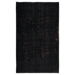 5x8.2 Ft Moderner upcycelter schwarzer Teppich für Esszimmer, handgefertigt in der Türkei