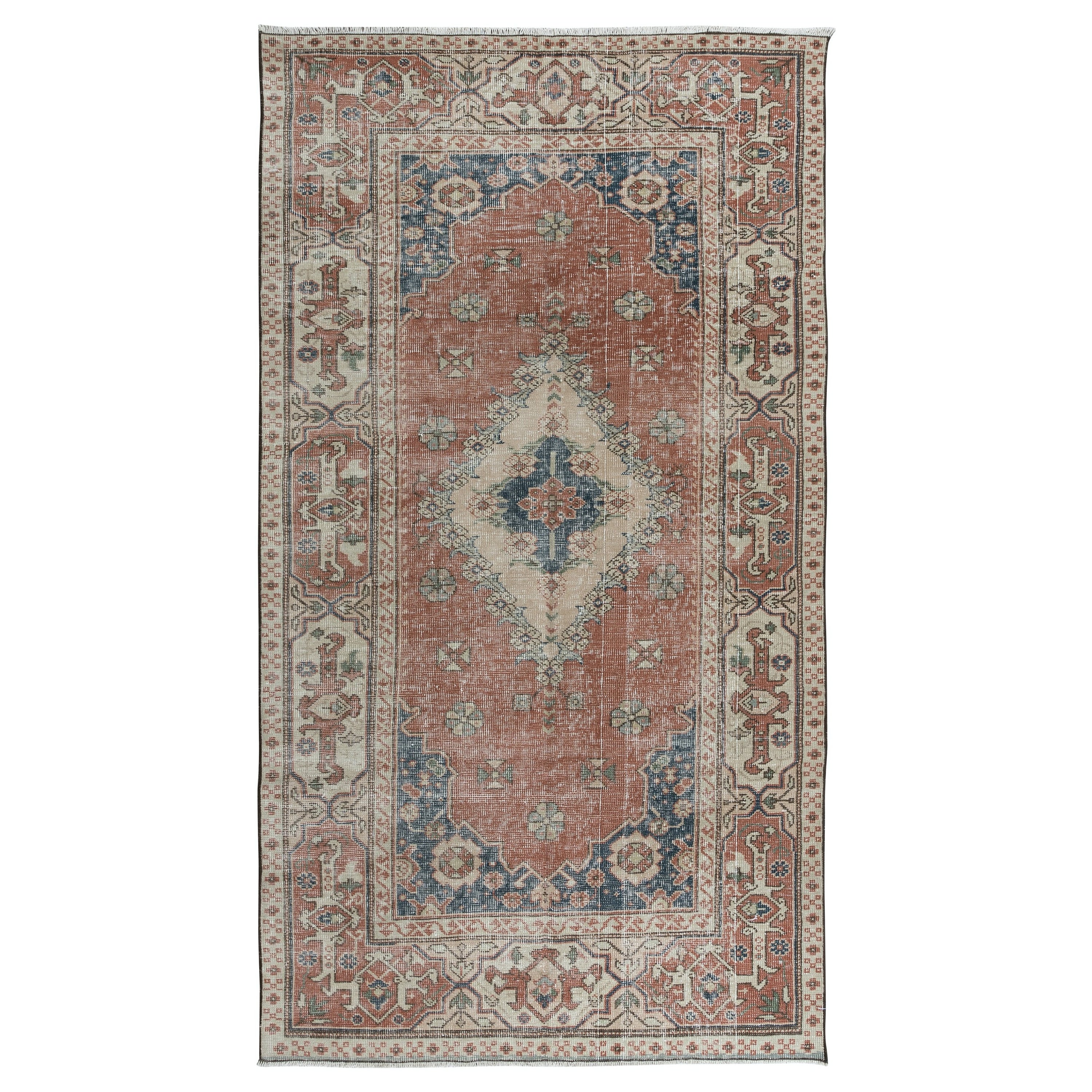 4.3x7.8 Ft Traditional Hand Knotted Turkish Area Rug with Medallion Design For Sale
