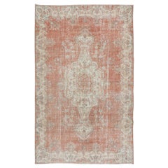 5.6x8.8 Ft Hand Knotted Turkish Area Rug in Beige & Red with Medallion Design