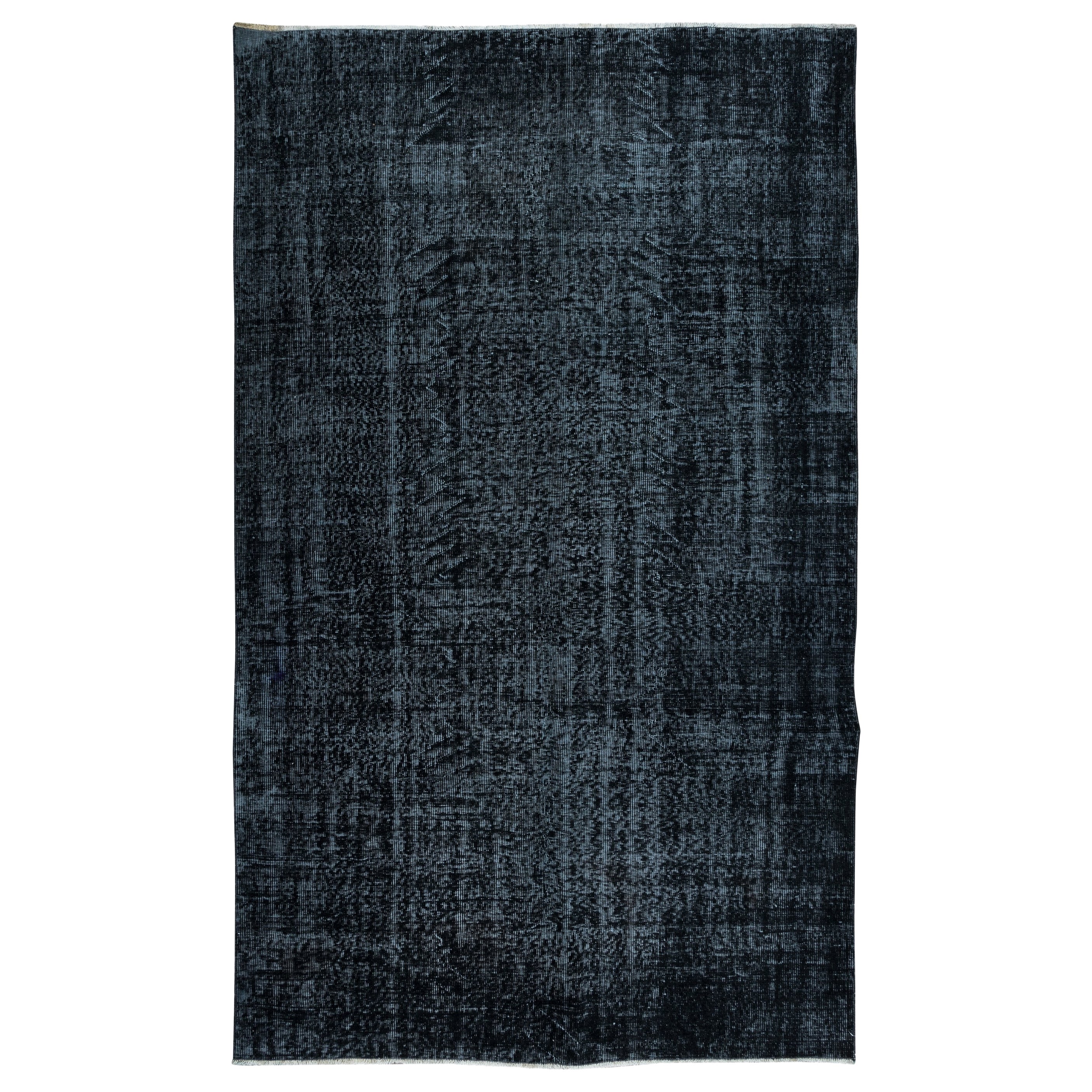 5.3x8.7 Ft Handmade Turkish Modern Wool Area Rug in Black & Bluish Black For Sale