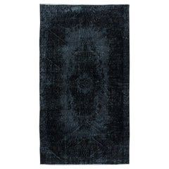 Vintage 3.8x6.6 Ft Charcoal Gray & Black Living Room Rug, Modern Handmade Turkish Carpet