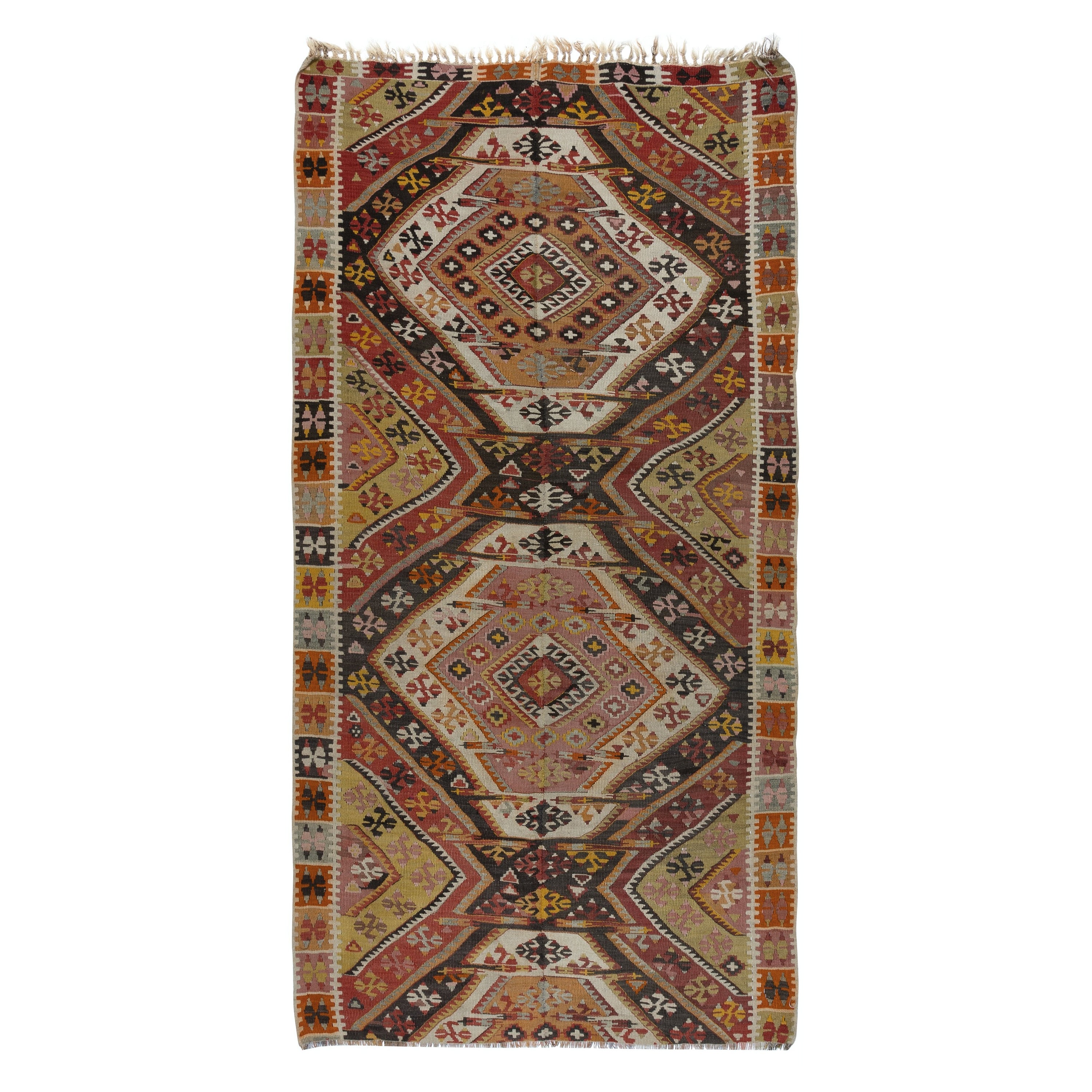 5x9.2 Ft Nomadic Vintage Anatolian Kilim, Flat-Weave Colorful Rug, All Wool