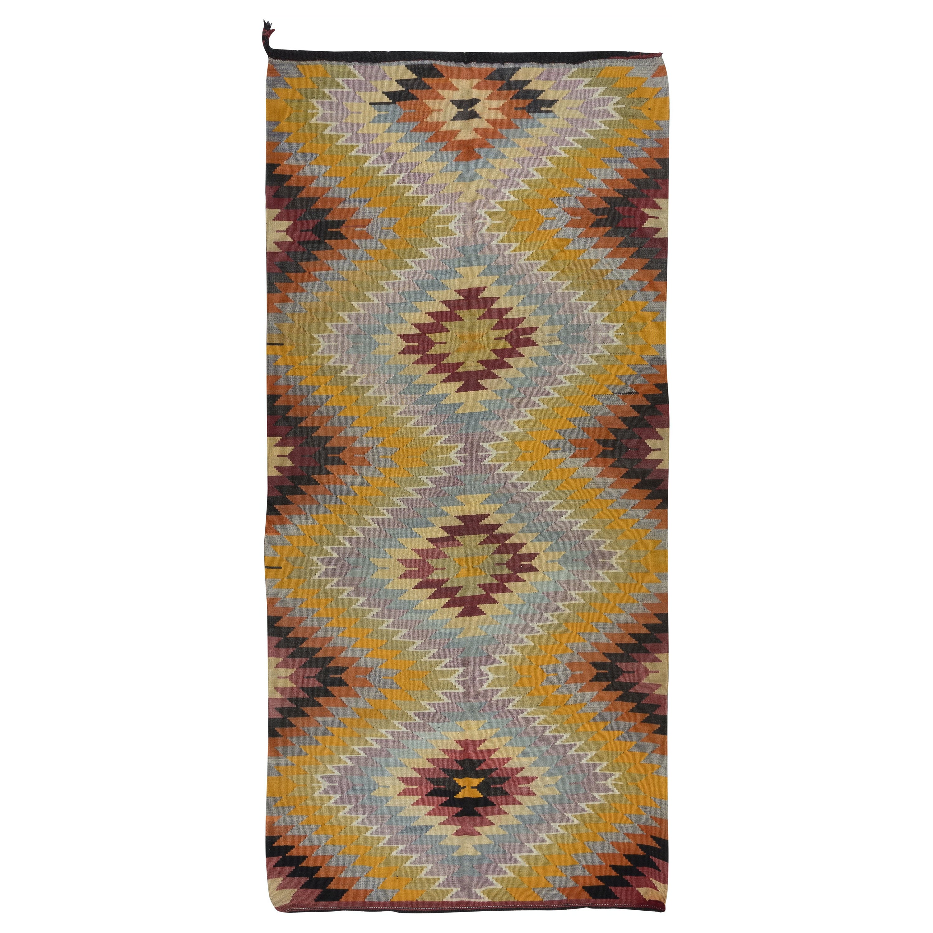 5.5x11 Ft Hand-Woven Turkish Geometric Colorful Kilim, Flat-Weave Rug, All Wool For Sale