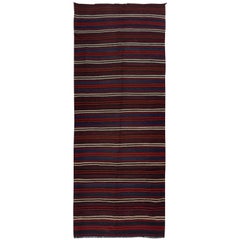 Handgewebter, türkisch gestreifter, Flachgewebe-Teppich, 100% Wolle, 4.2x10,5 Ft Vintage
