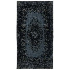 4x7 Ft Modern Handmade Turkish Accent Rug in Black, Gray & Beige with Medallion