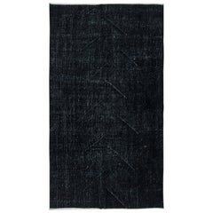 Vintage 4x6.8 Ft Handmade Turkish Black Accent Rug, Ideal for Contemporary Interiors