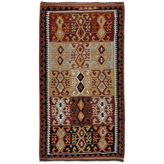 5.5x10 Ft Retro Flat-Weave Kilim, Geometric Hand-Woven Rug, Colorful Carpet