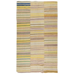5.3x9 Ft Hand-Woven Cotton Kilim, FlatWeave Turkish Striped Rug, Colorful Carpet