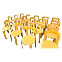 Vintage authentic Bruno Rey Post modern beech stacking chairs Switzerland 