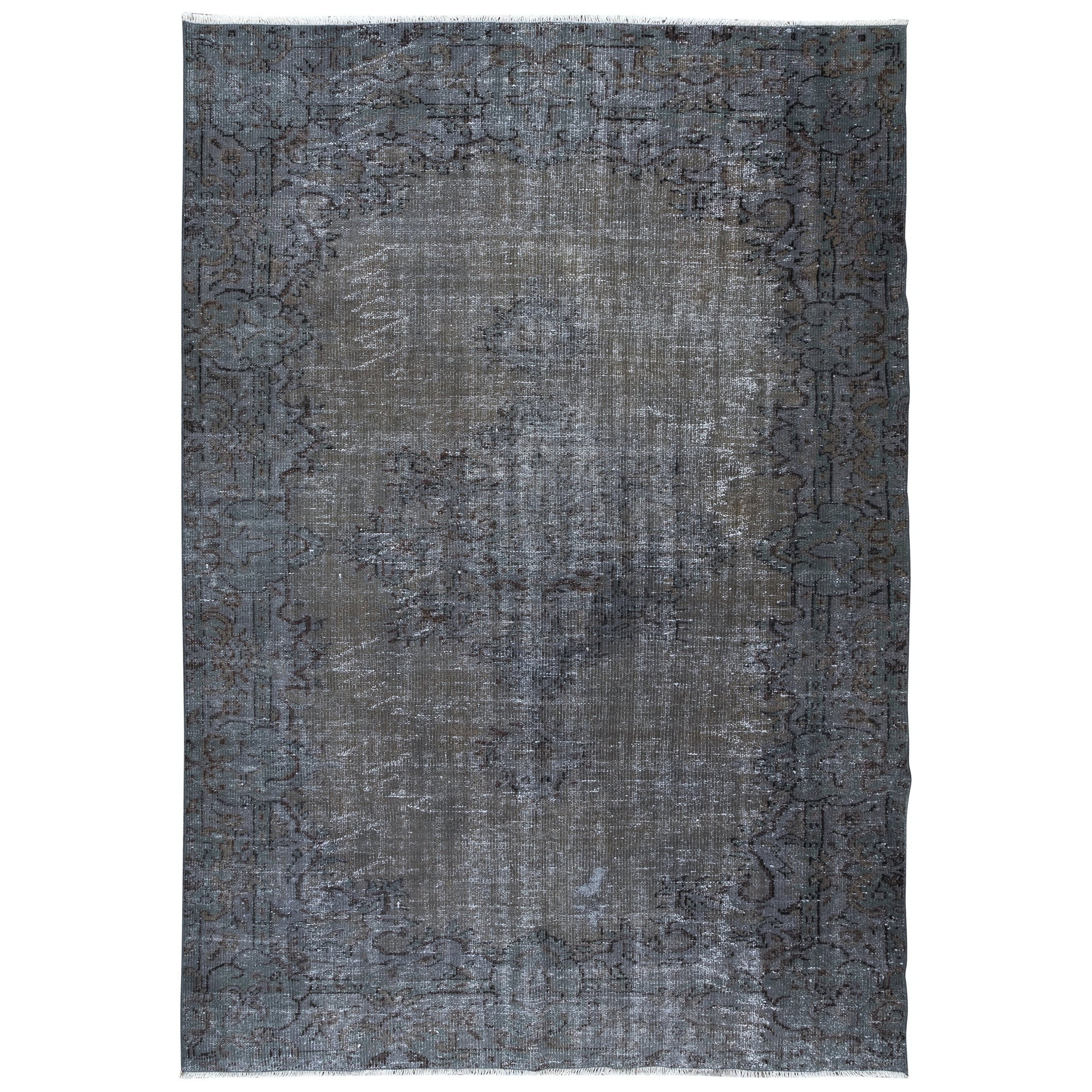 6x8.5 Ft Gray Modern Area Rug with Medallion, Handknotted in Isparta, Turkey For Sale