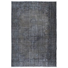 Vintage 6x8.5 Ft Gray Modern Area Rug with Medallion, Handknotted in Isparta, Turkey