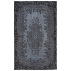 Vintage 6x9.6 Ft Modern Room-Size Area Rug in Gray & Black, Handmade Living Room Carpet