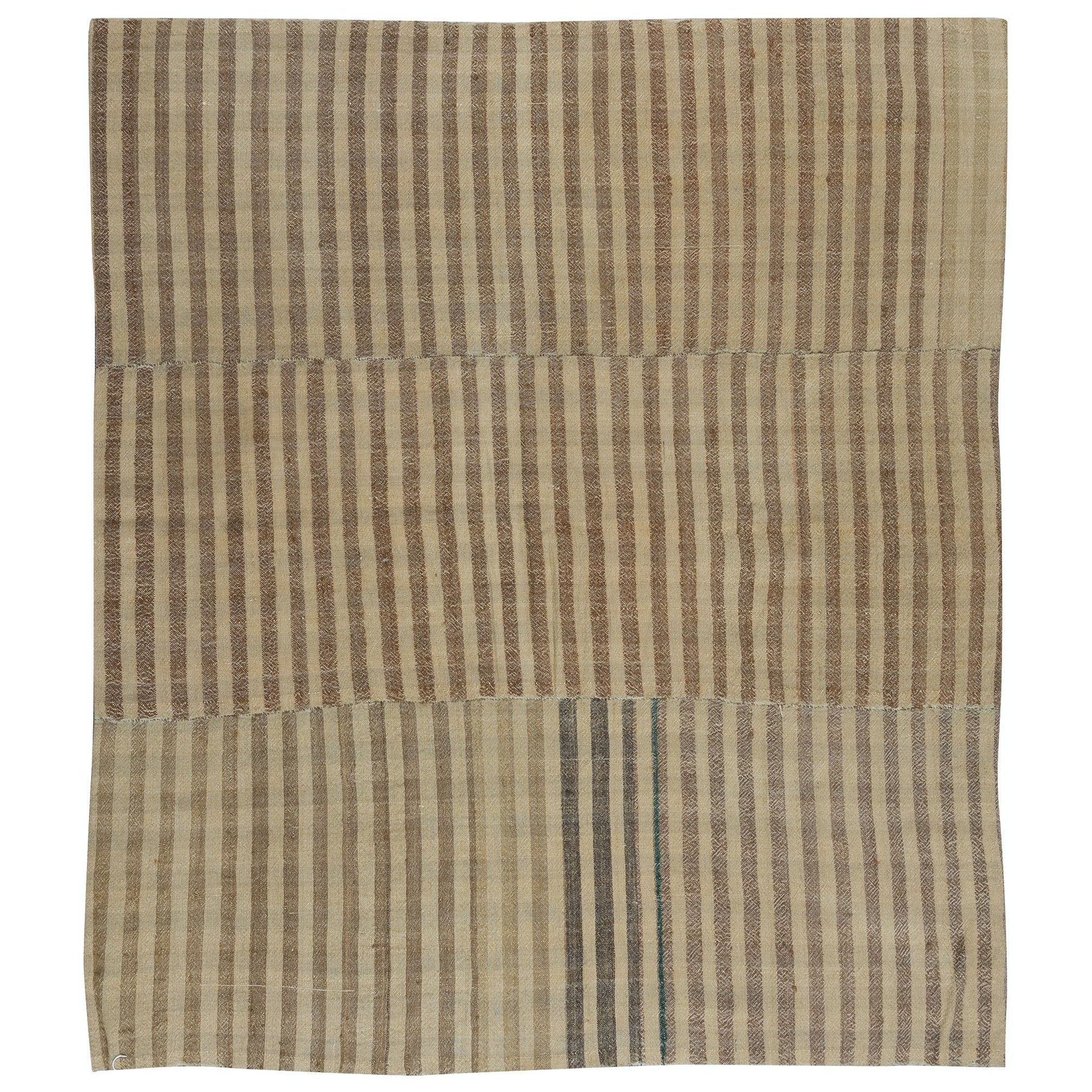 4.2x4.6 Ft Flat-Weave Vintage Anatolian Kilim, Hand-Woven Striped Rug, 100% Wool For Sale