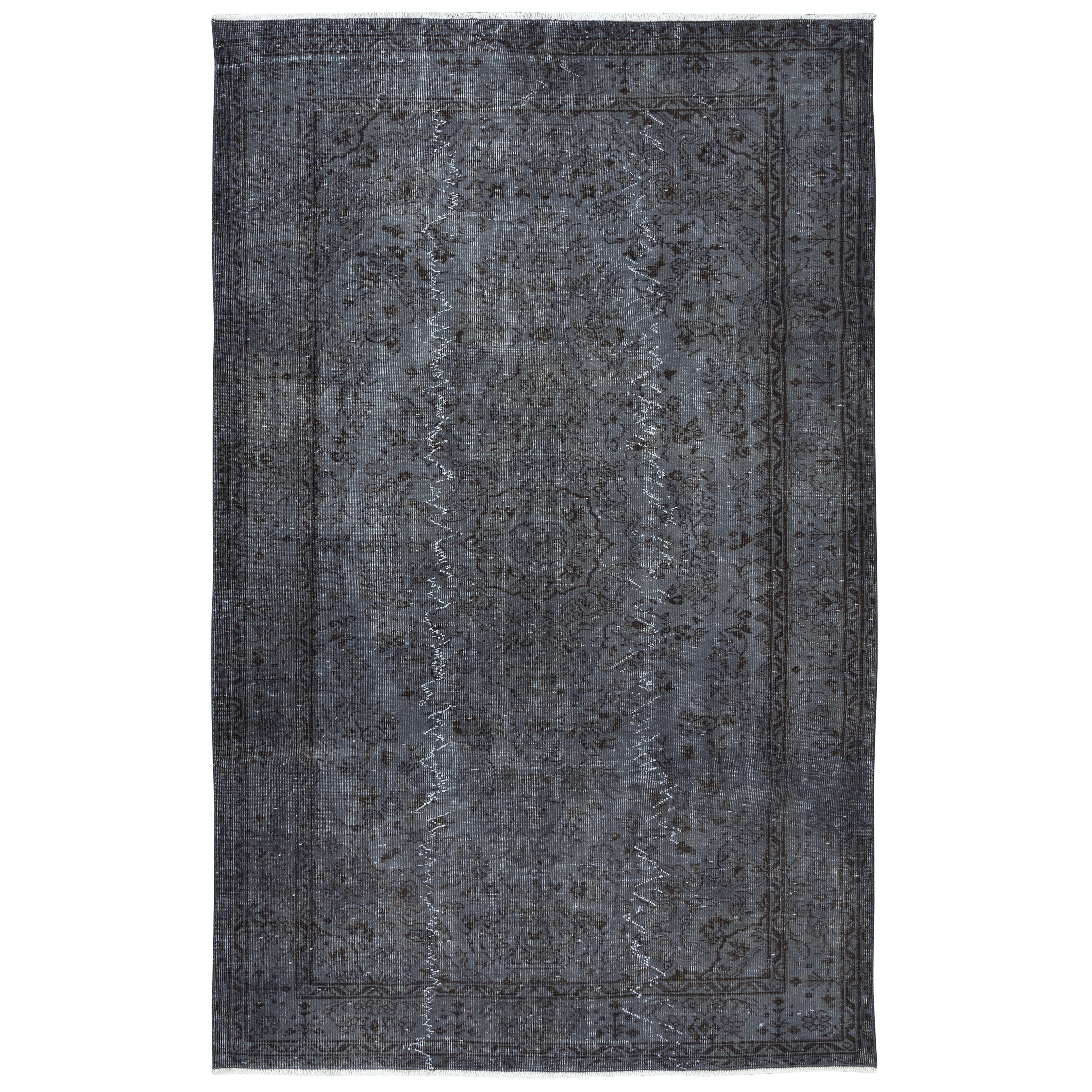 6x9.3 Ft Iron Gray Modern Area Rug, Room Size Redyed Handmade Living Room Carpet For Sale