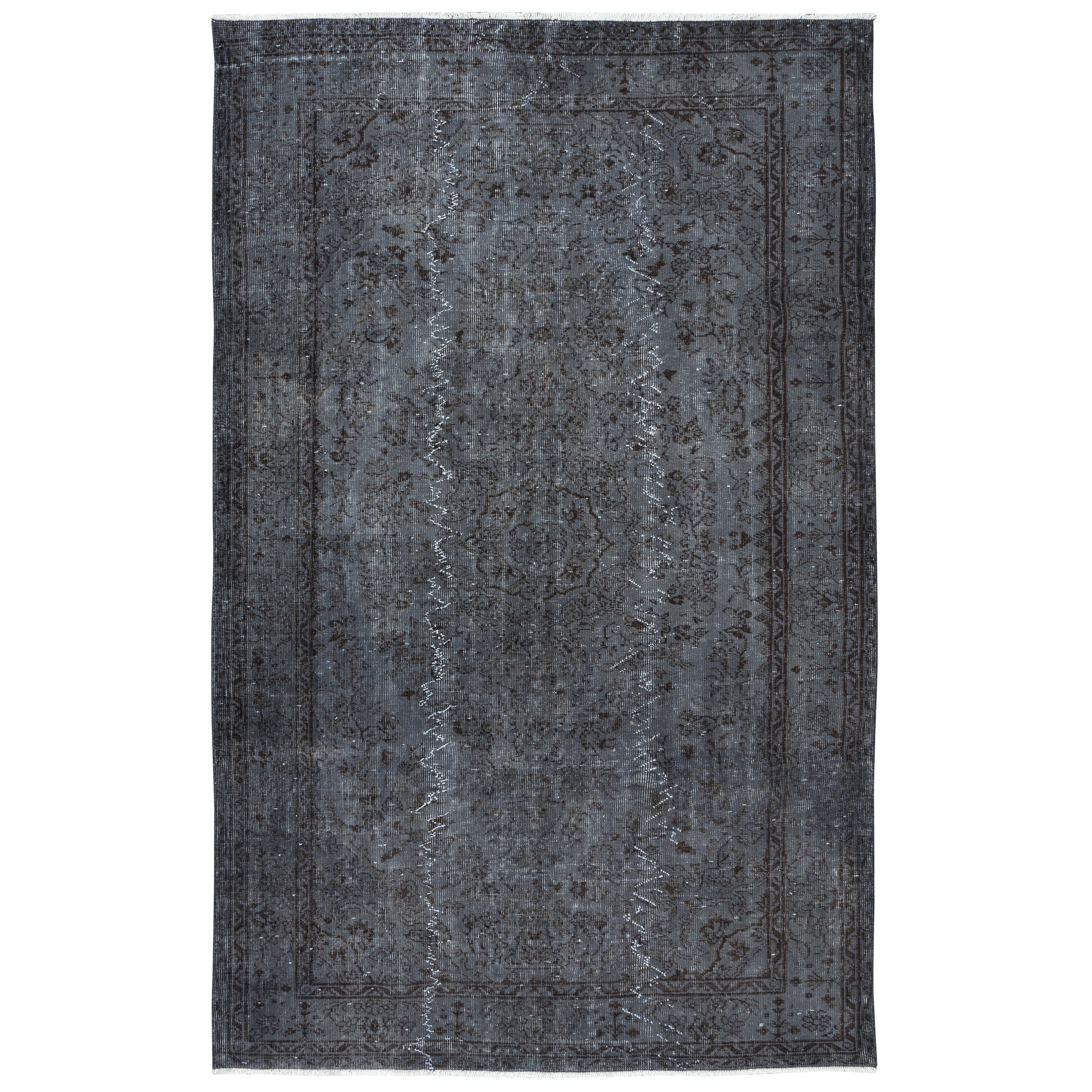 6x9.3 Ft Iron Gray Modern Area Rug, Room Size Redyed Handmade Living Room Carpet