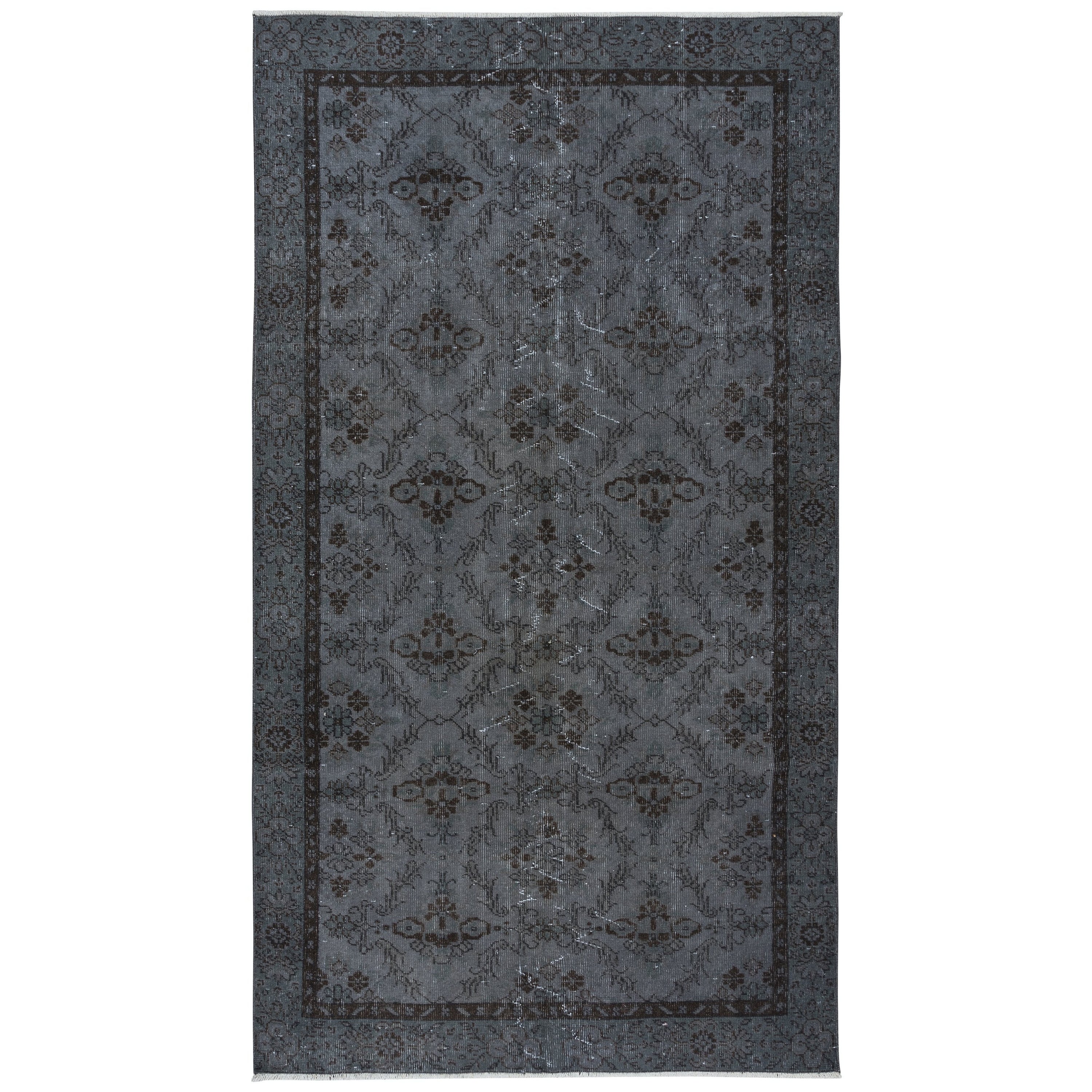 4.8x8.4 Ft Authentic Handmade Rug, Floral Pattern Upcycled Carpet in Pure Gray For Sale