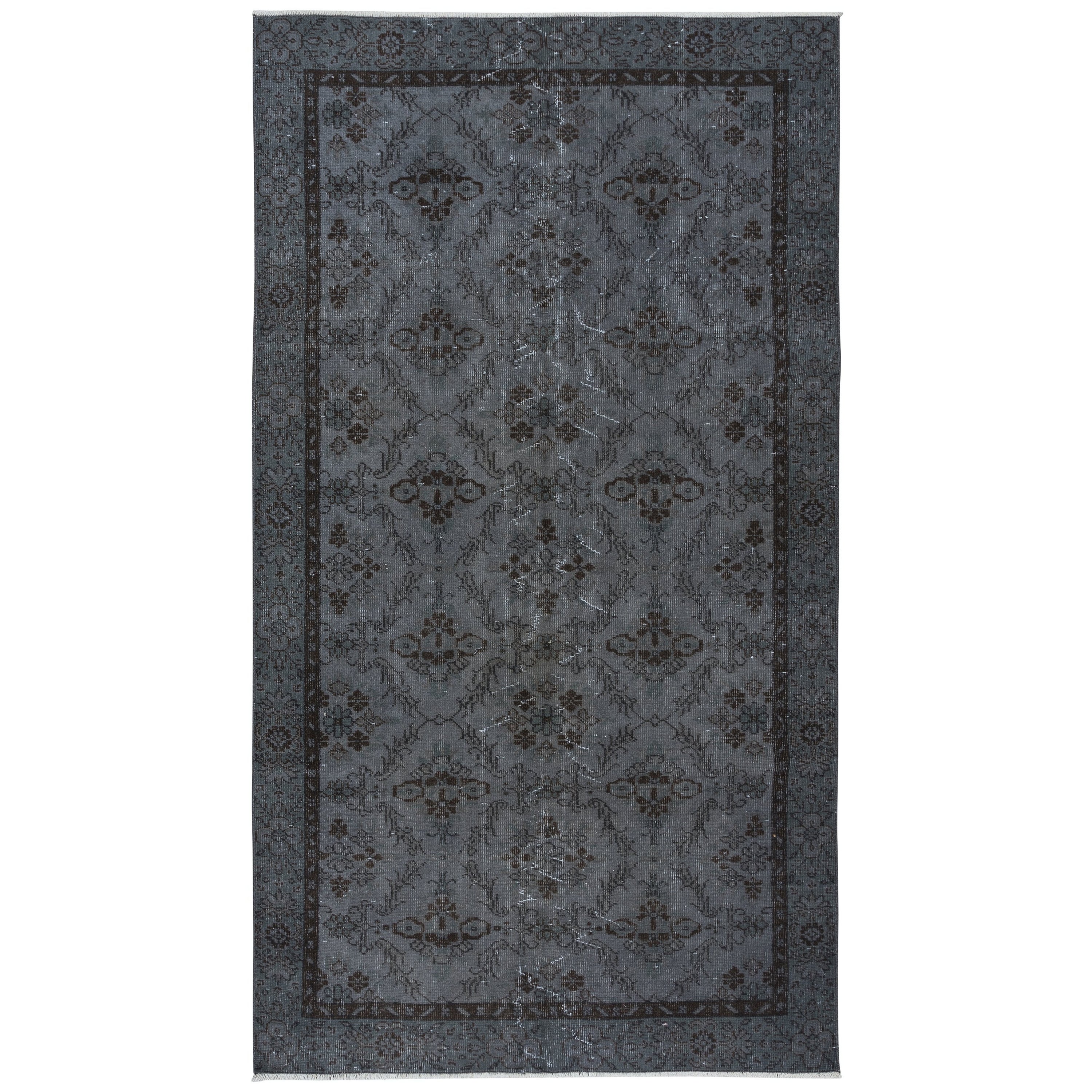 4.8x8.4 Ft Authentic Handmade Rug, Floral Patterned Carpet in Pure Gray Color