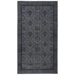 4.8x8.4 Ft Authentic Handmade Rug, Floral Pattern Upcycled Carpet in Pure Gray