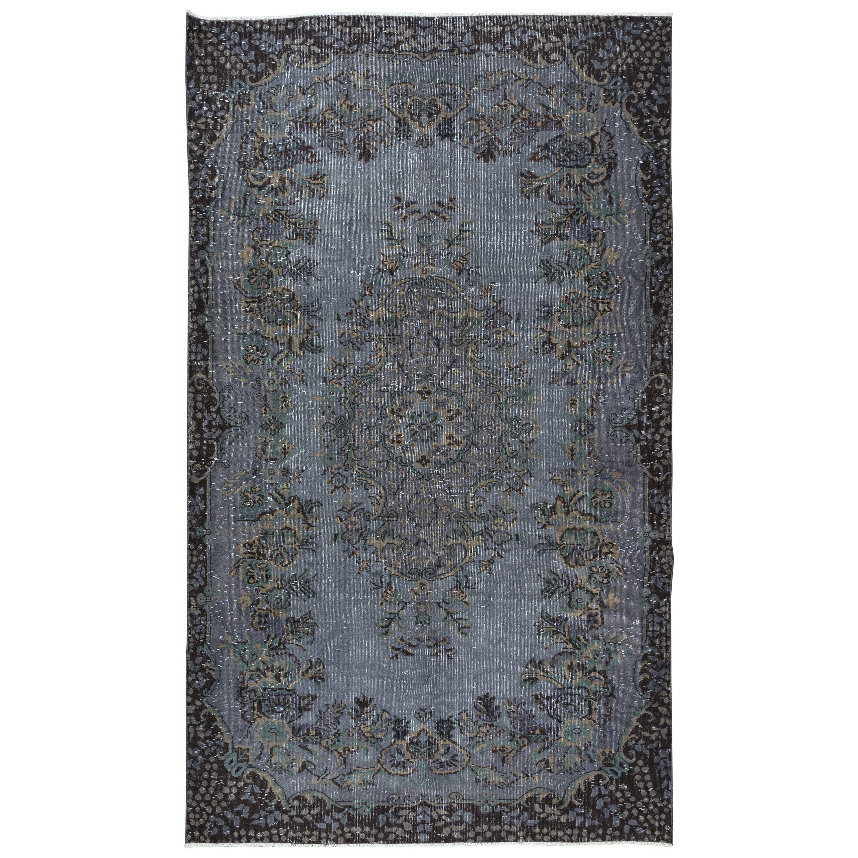 6x10 Ft Decorative Handmade Turkish Modern Wool Rug in Black & Gray Colors For Sale