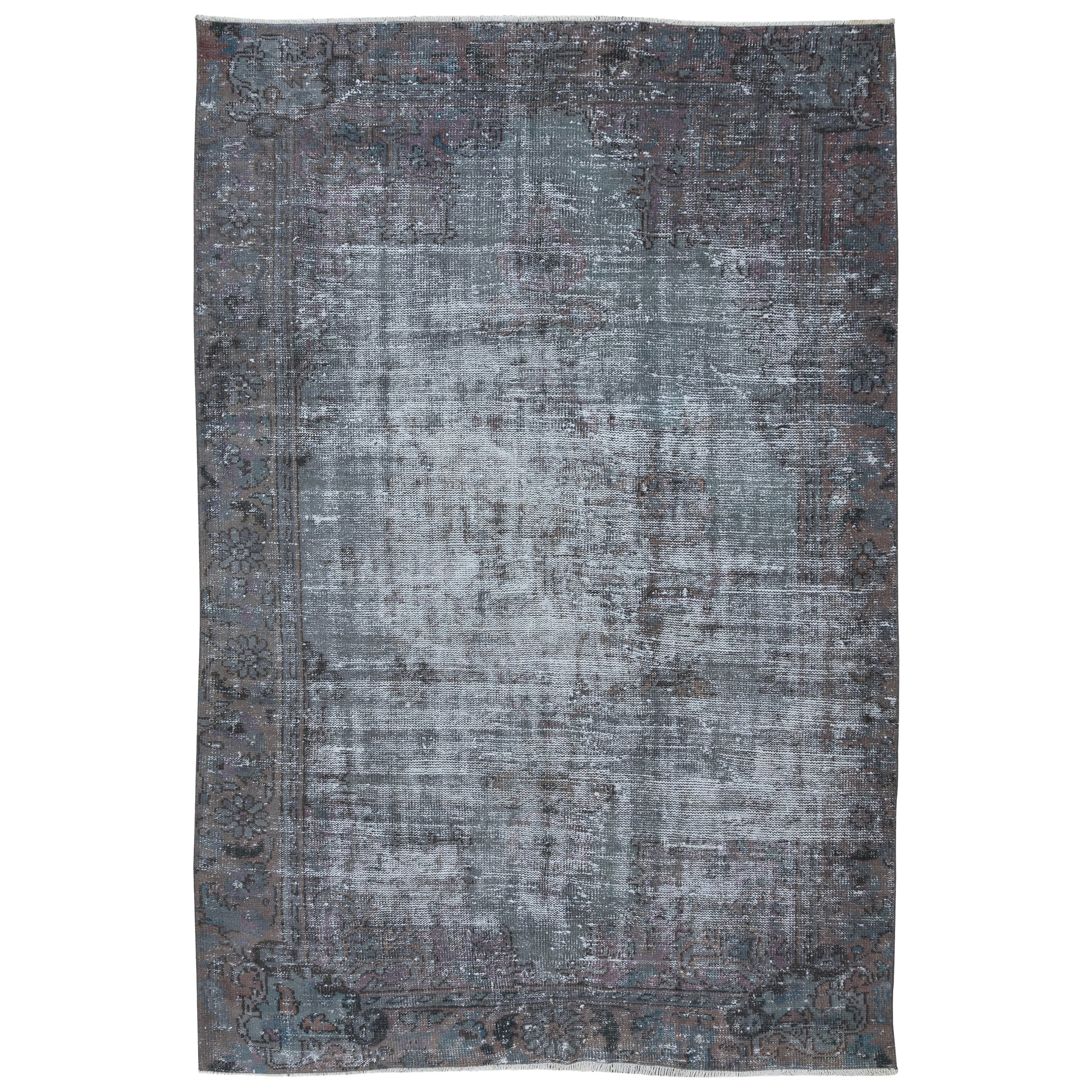 Handgefertigter türkischer Teppich in Grau im Used-Look 5,5x8.2 Ft, ideal für moderne Inneneinrichtung