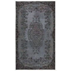 5.6x9 Ft Hand Knots Rug with Floral Medallion, Gray Modern Turkish Carpet (tapis turc moderne)