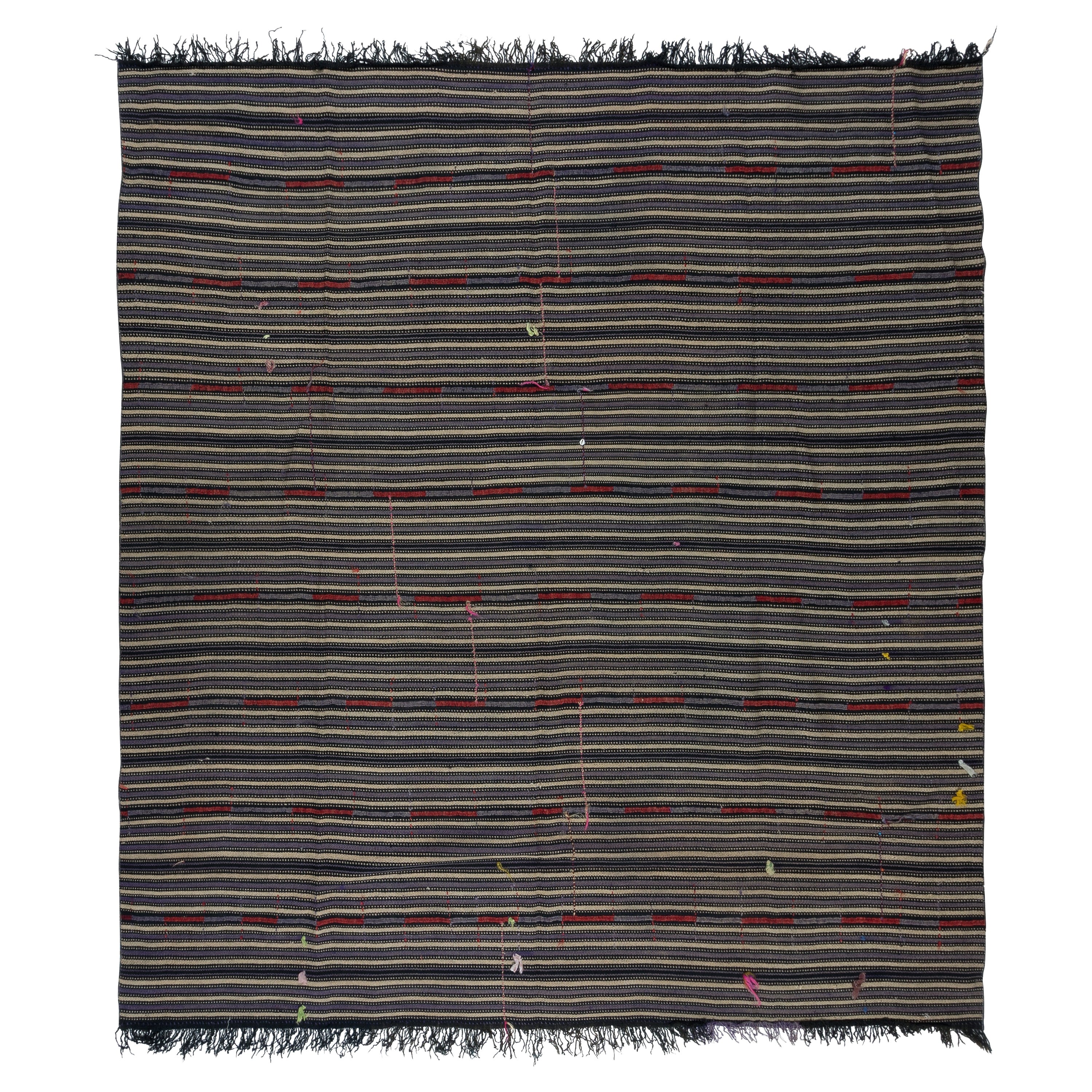 7.2x7.8 Ft Unique Hand-Woven Striped Kilim, Vintage Flat-Weave Anatolian Rug For Sale
