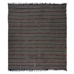 7.2x7.8 Ft Unique Hand-Woven Striped Kilim, Vintage Flat-Weave Anatolian Rug