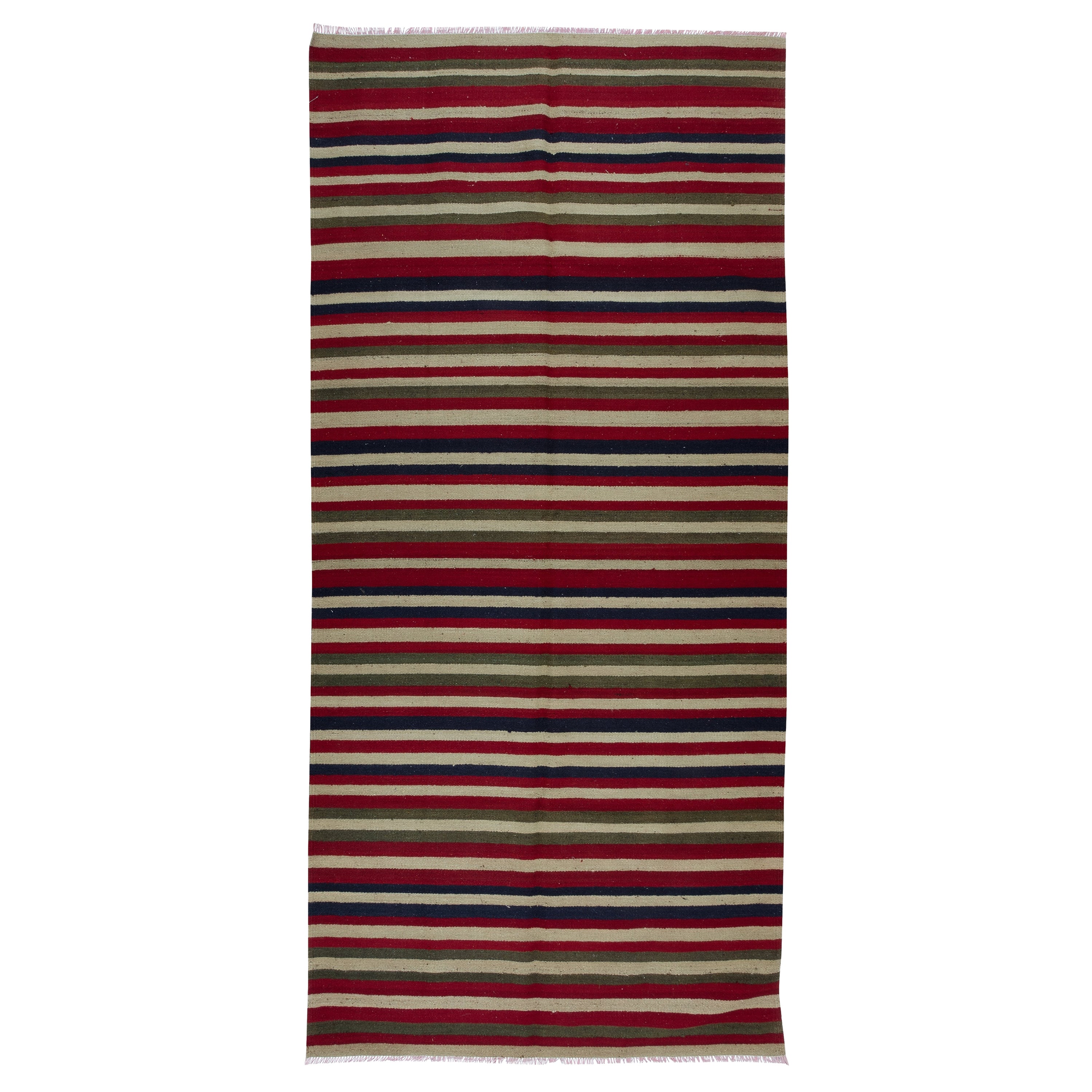 4.8x9.8 Ft Hand-Woven Vintage Turkish Kilim Rug with Colorful Stripes, 100% Wool For Sale