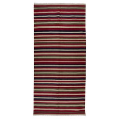 Handgewebter türkischer Kelim-Teppich im Vintage-Stil mit bunten Streifen, 4,8x9,8 Fuß, 100 % Wolle