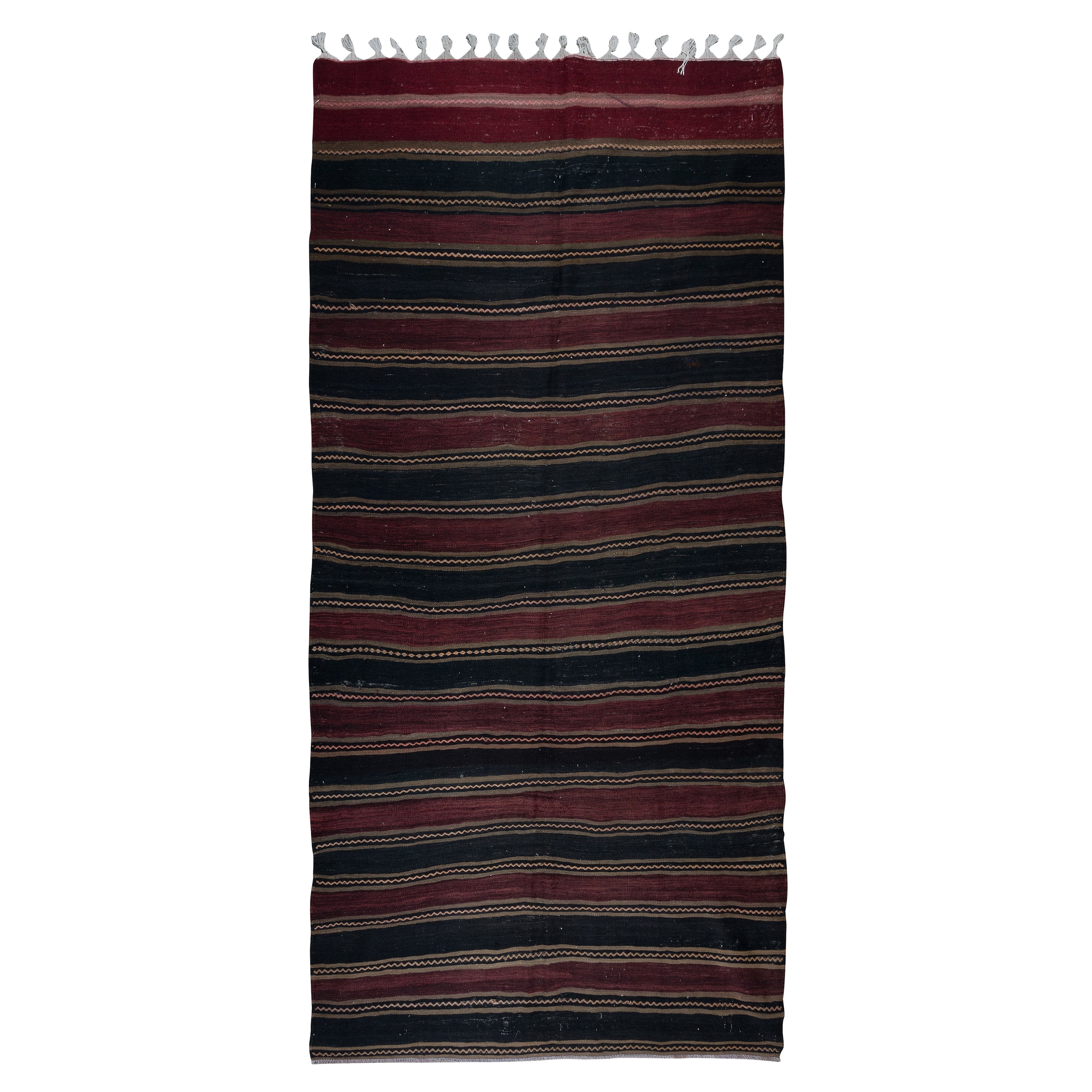 5.2x11 Ft Hand-Woven Striped Turkish Kilim Rug, FlatWeave Vintage Wool Carpet (tapis de laine vintage tissé à la main)