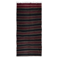 5.2x11 Ft Hand-Woven Striped Turkish Kilim Rug, FlatWeave Retro Wool Carpet