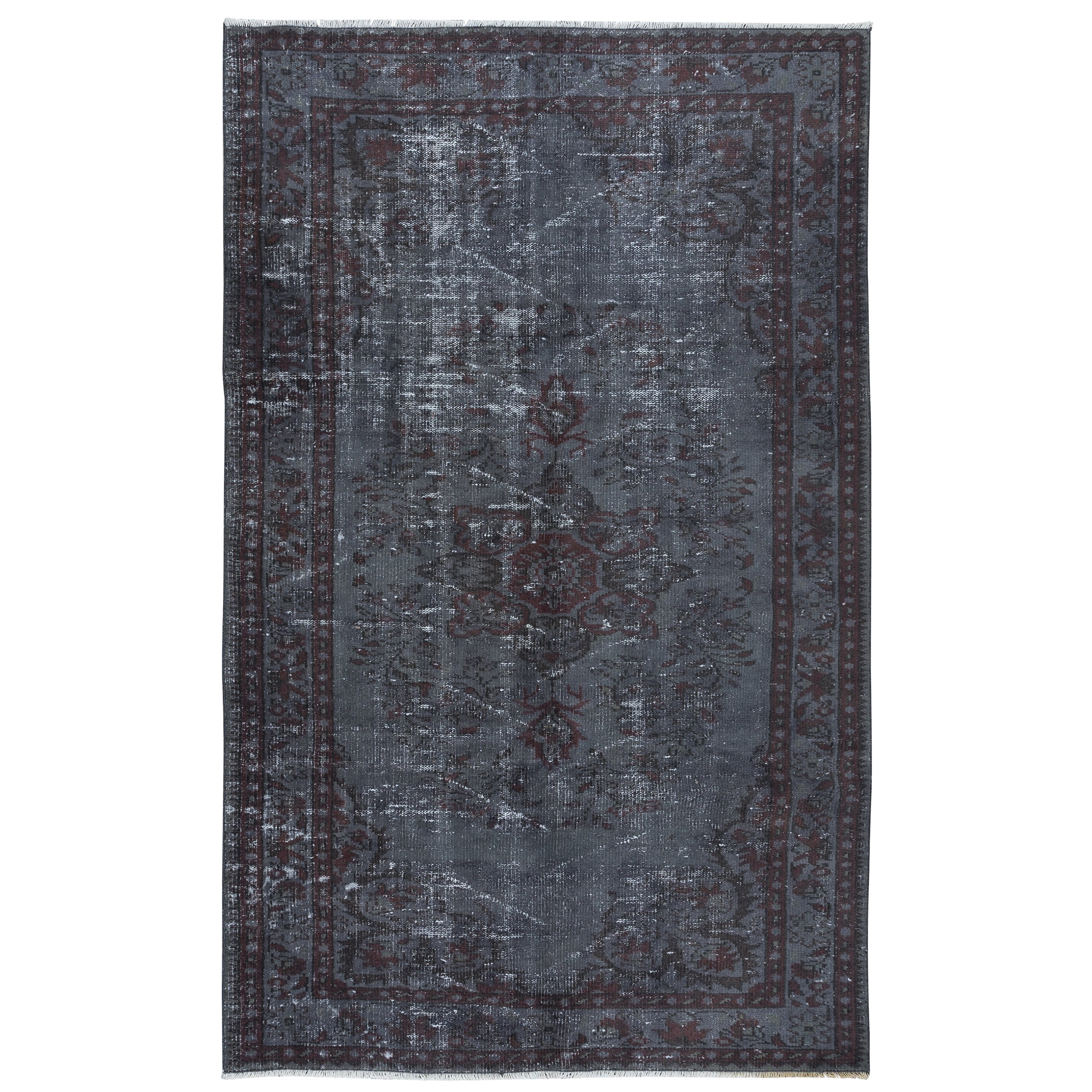 5.4x8.4 Ft Modern Handmade Turkish Area Rug in Maroon Red & Gray for Living Room