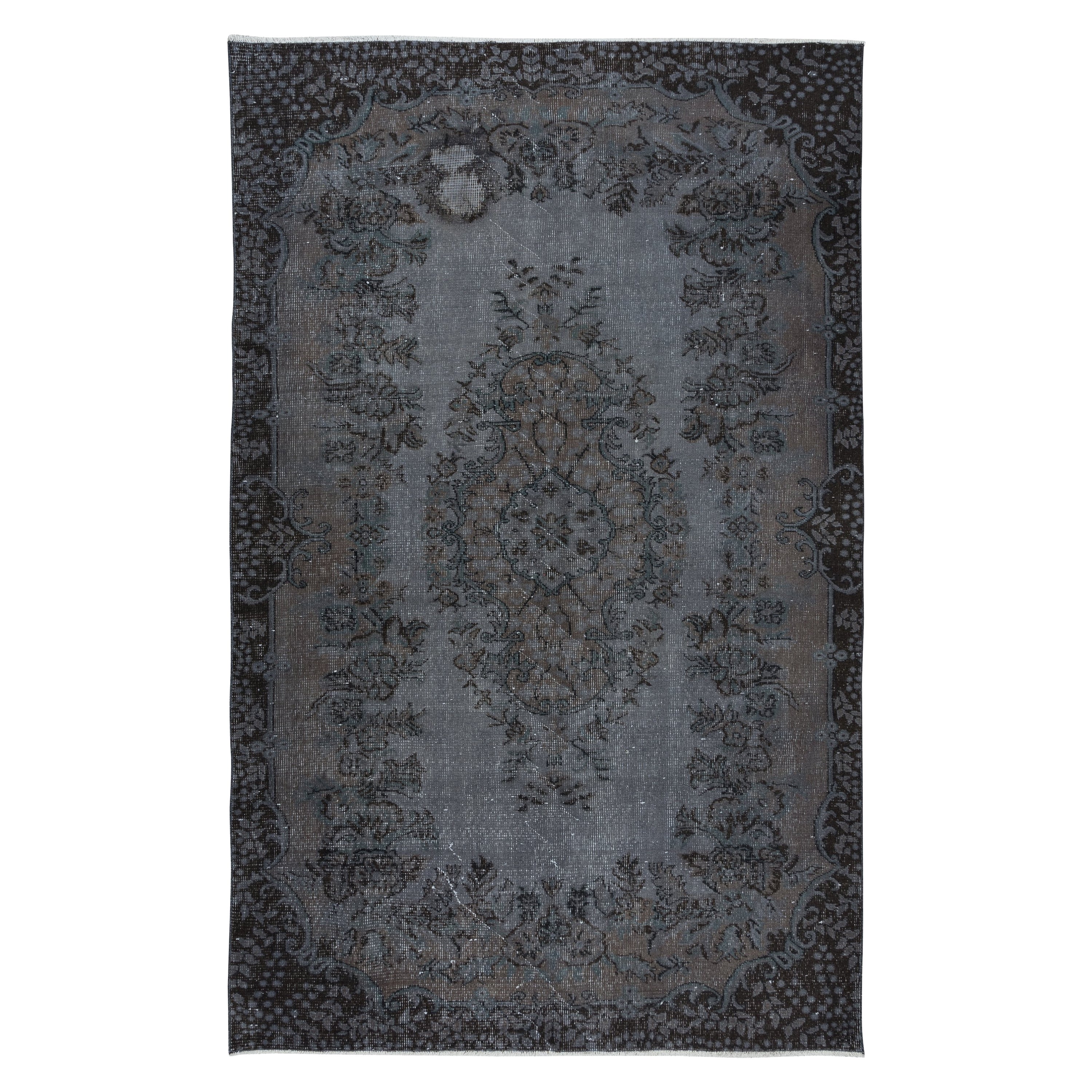 5.6x8.8 Ft Contemporary Handmade Gray Indoor Outdoor Rug with Medallion Design